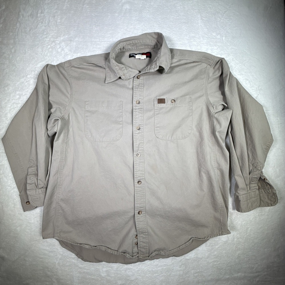 Wrangler Riggs Workwear Men's‎ Tan Long Sleeve Work Shirt XXL Cotton
